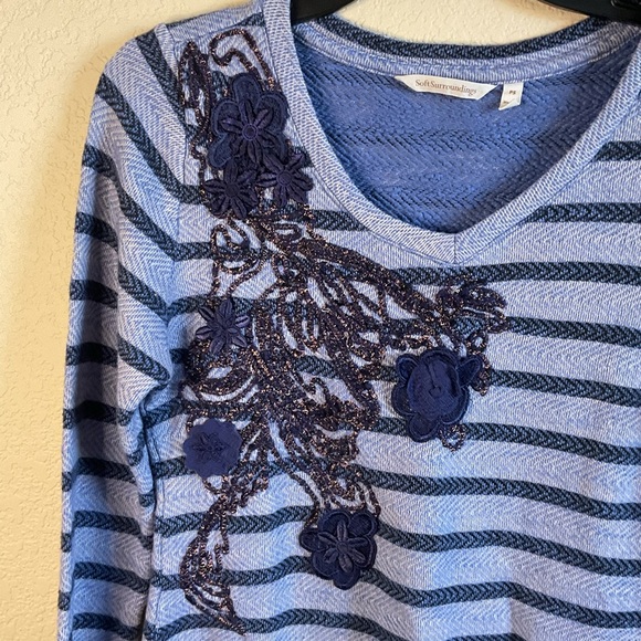 Soft Surroundings Womens Petite Small Blue Wildflower Embroidered‎ Tunic - Picture 3 of 5